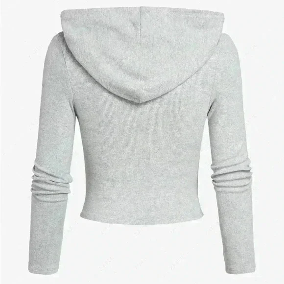 Zaful Sports Cropped hooded gray long sleeve top and free pants leggings size 8 - Picture 3 of 11